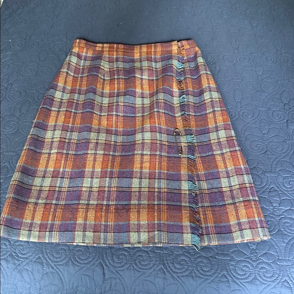 Vibrant Rust and Purple Plaid A-Line Skirt